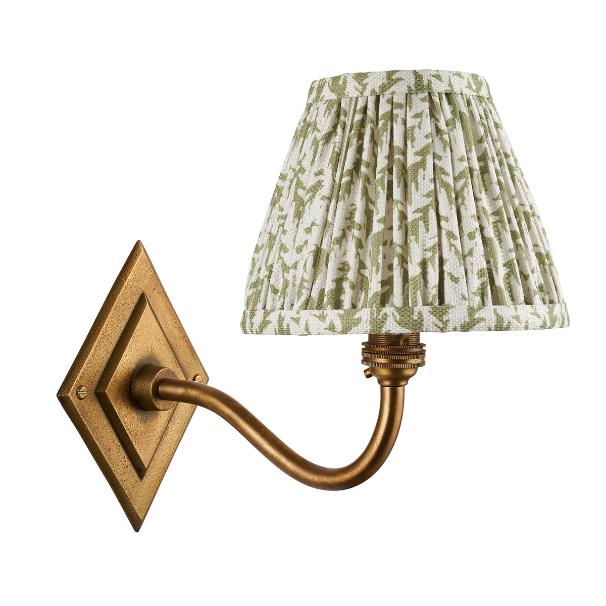 Diamond Curve Wall Light in Brass with Herb Garden Green 16cm Leaf Shade