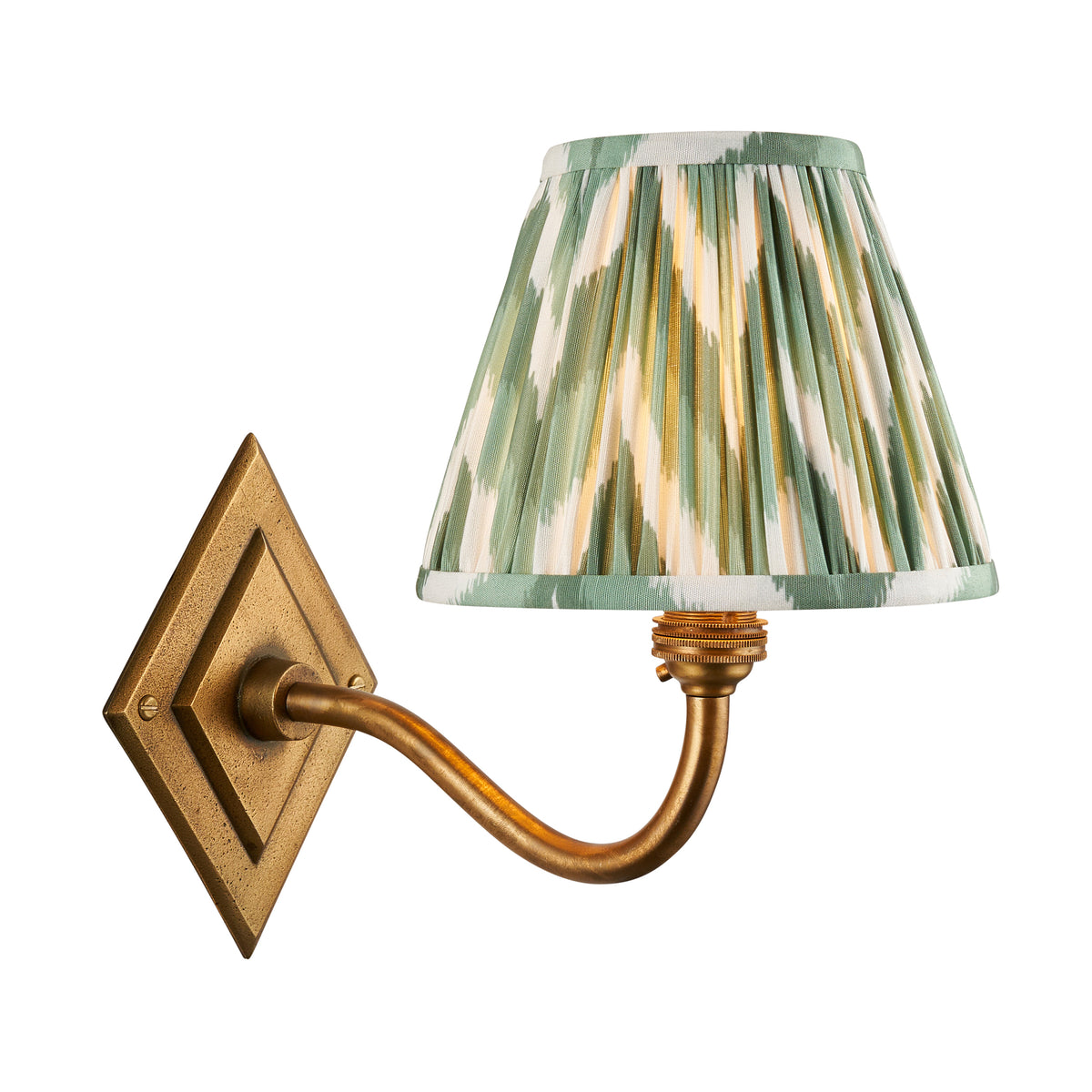 Diamond Curve Wall Light in Brass with Cotswold Green 16cm Zigzag Shade