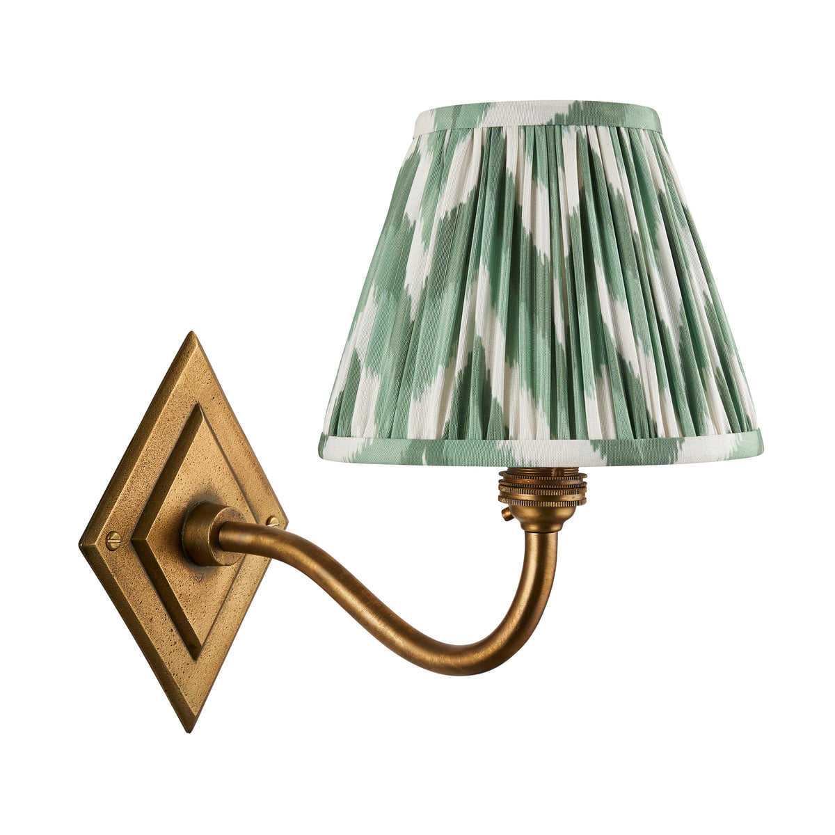 Diamond Curve Wall Light in Brass with Cotswold Green 16cm Zigzag Shade