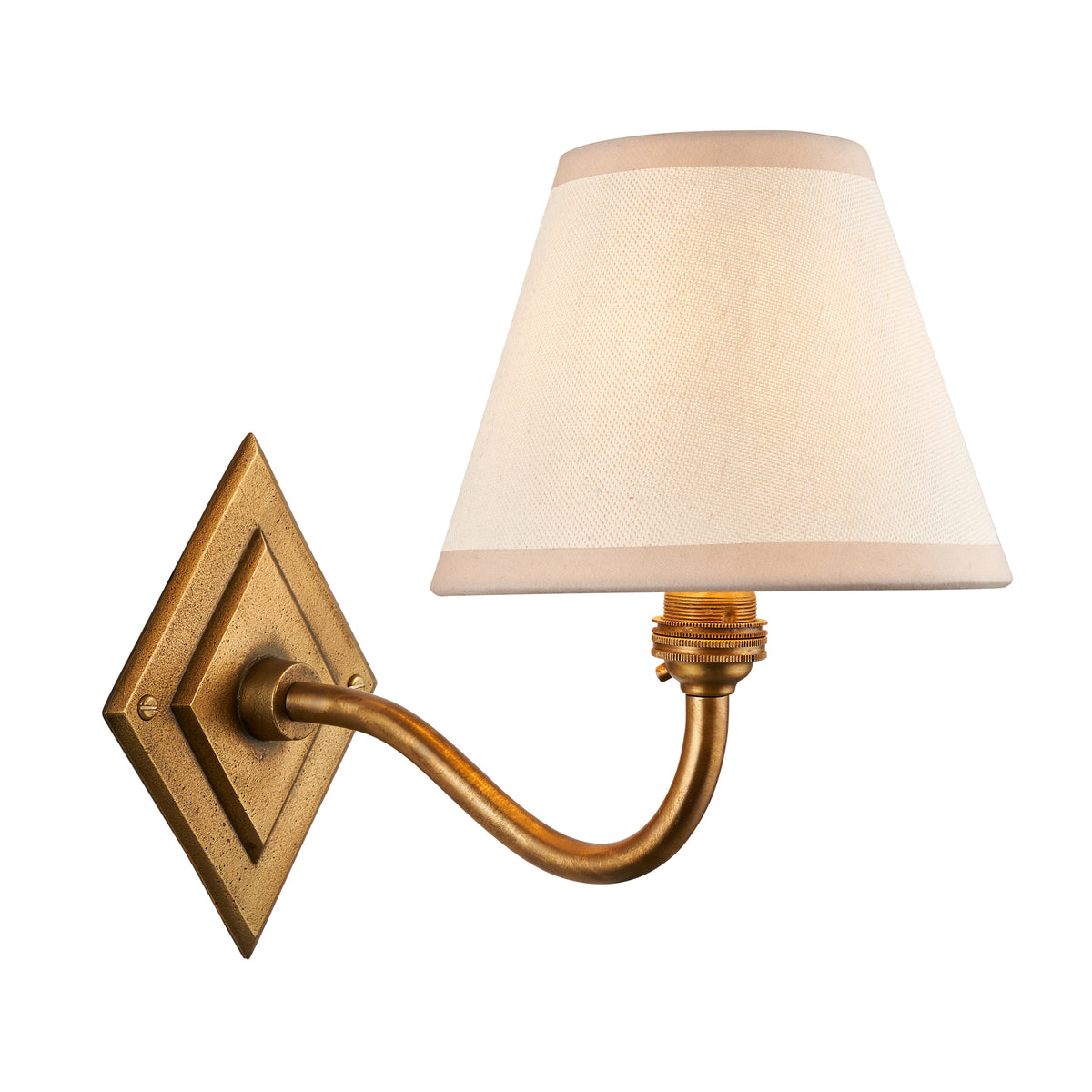 Diamond Curve Wall Light in Brass with Vintage White 16cm Ivy Shade