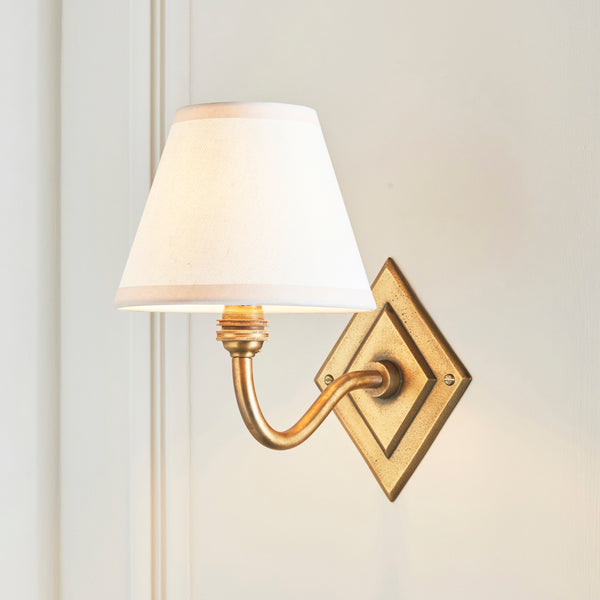 Diamond Curve Wall Light in Brass with Vintage White 16cm Ivy Shade