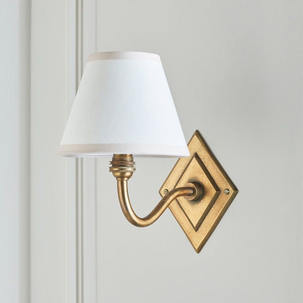 Diamond Curve Wall Light in Brass with Vintage White 16cm Ivy Shade