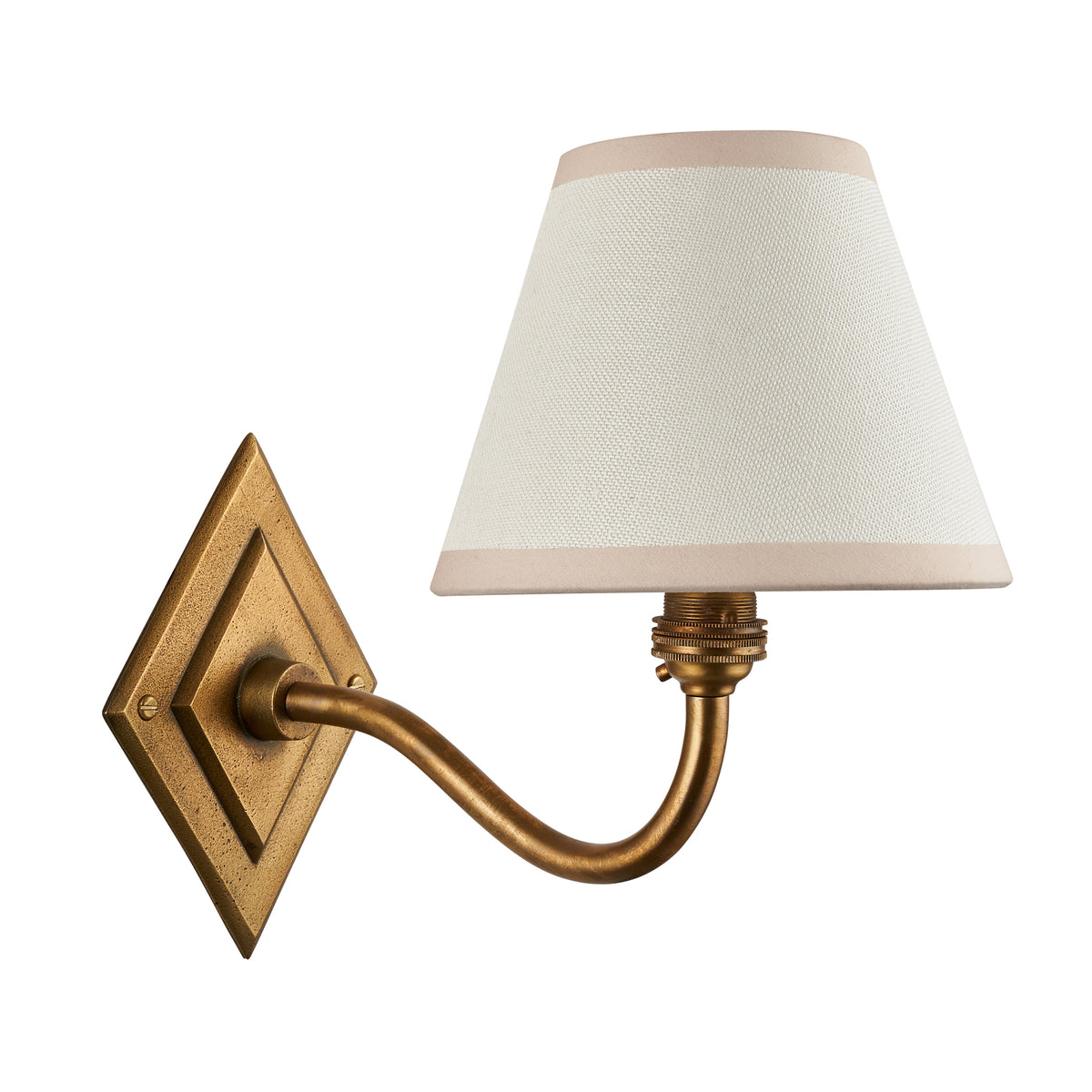 Diamond Curve Wall Light in Brass with Vintage White 16cm Ivy Shade