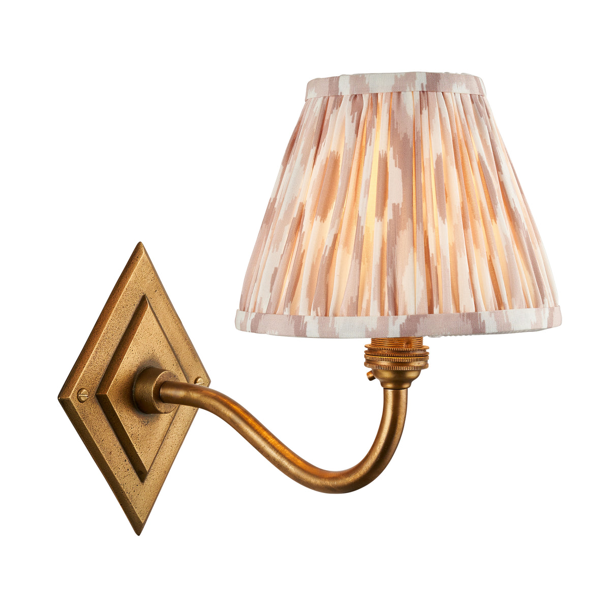Diamond Curve Wall Light in Brass with Neutral 16cm Ikat Shade
