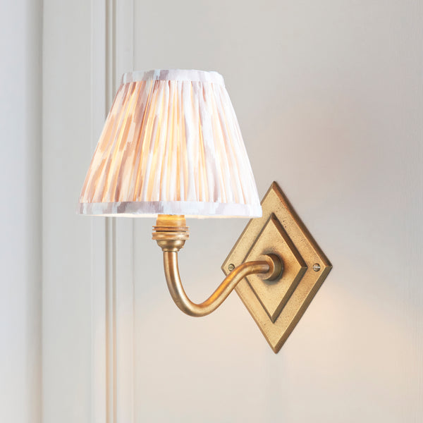 Diamond Curve Wall Light in Brass with Neutral 16cm Ikat Shade