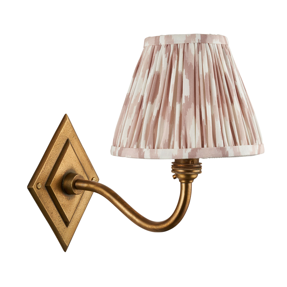 Diamond Curve Wall Light in Brass with Neutral 16cm Ikat Shade