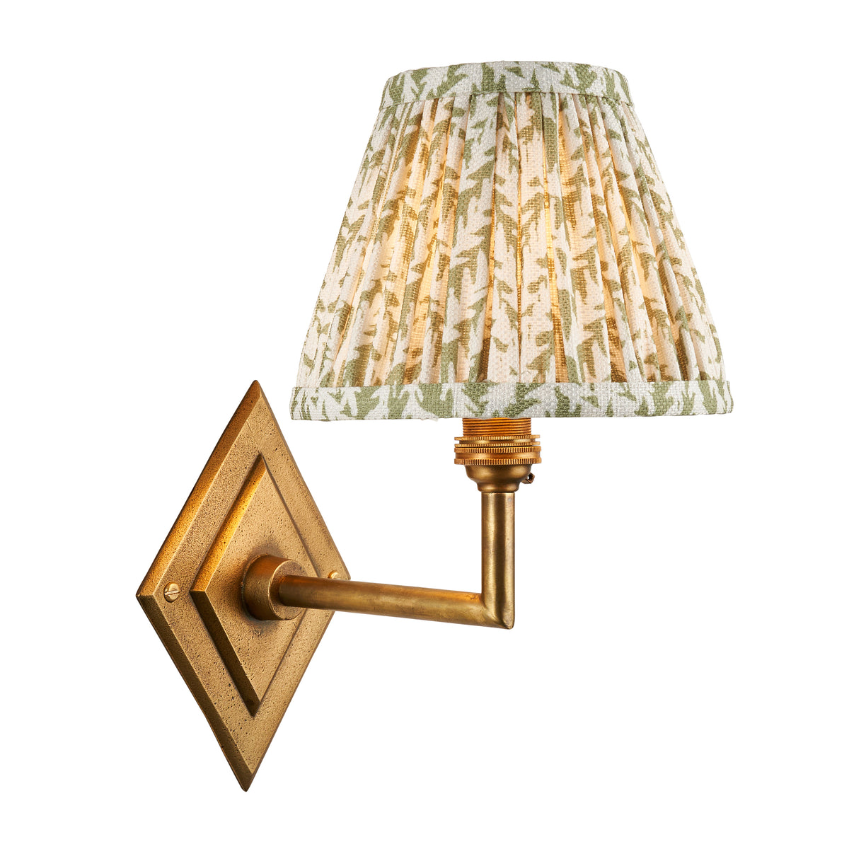 Diamond Angle Wall Light in Brass with Herb Garden Green 16cm Leaf Shade