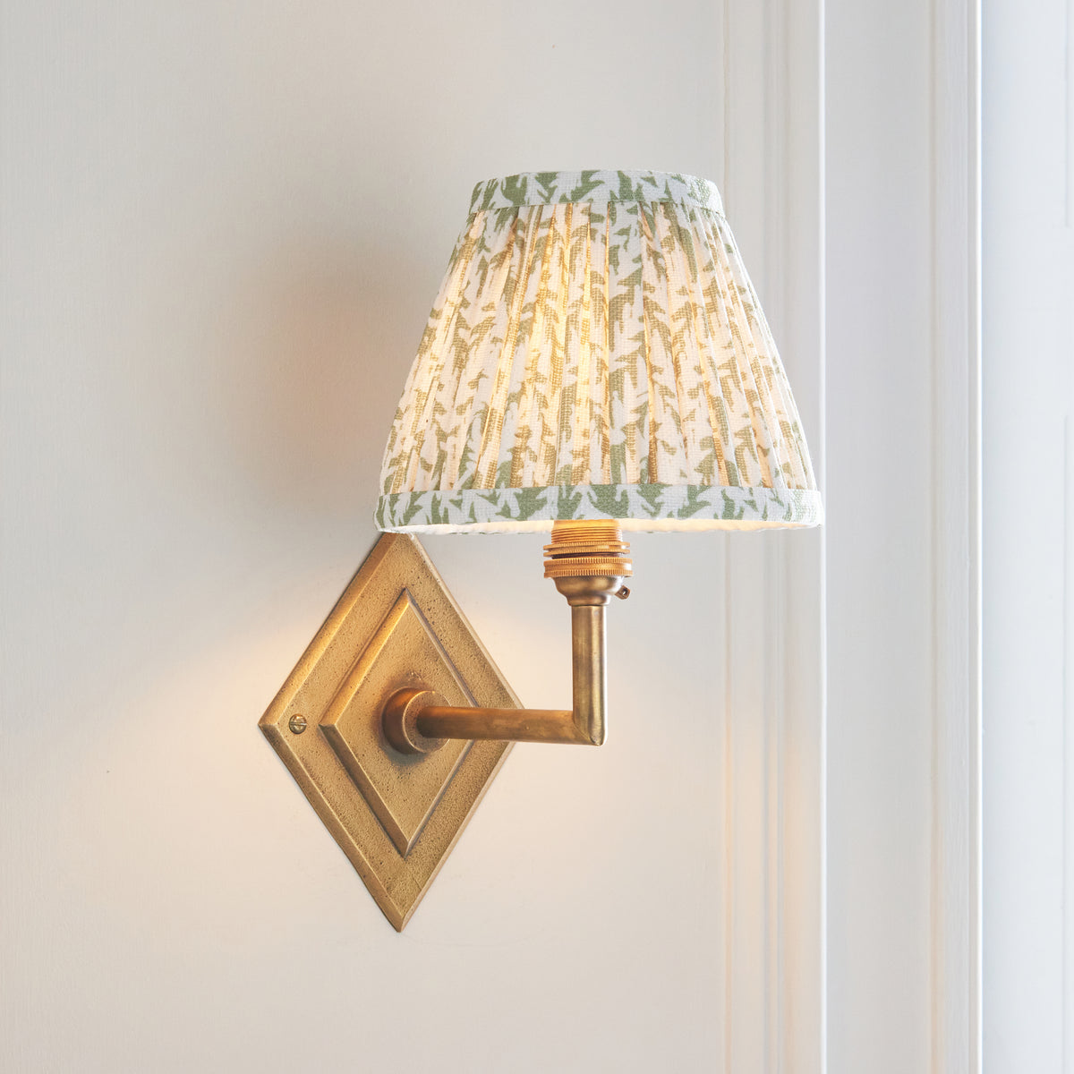 Diamond Angle Wall Light in Brass with Herb Garden Green 16cm Leaf Shade