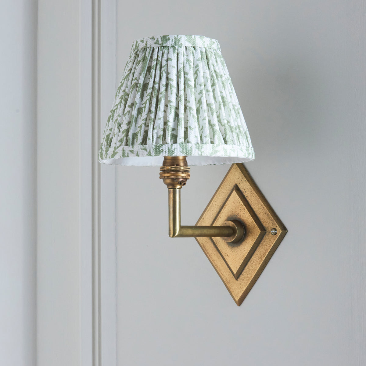 Diamond Angle Wall Light in Brass with Herb Garden Green 16cm Leaf Shade