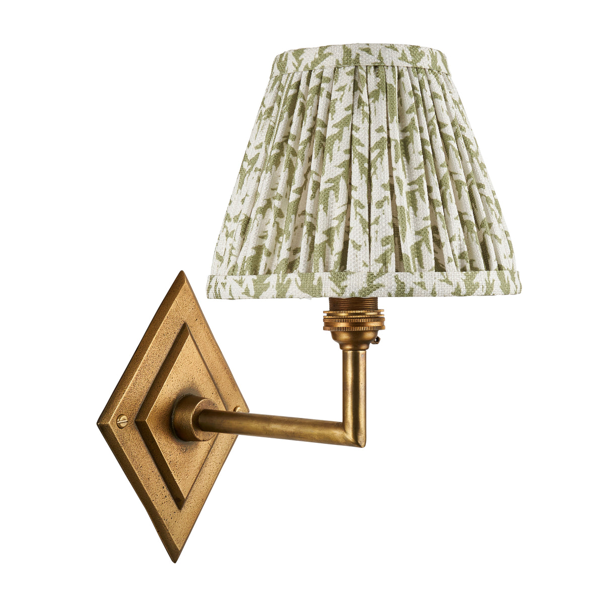 Diamond Angle Wall Light in Brass with Herb Garden Green 16cm Leaf Shade