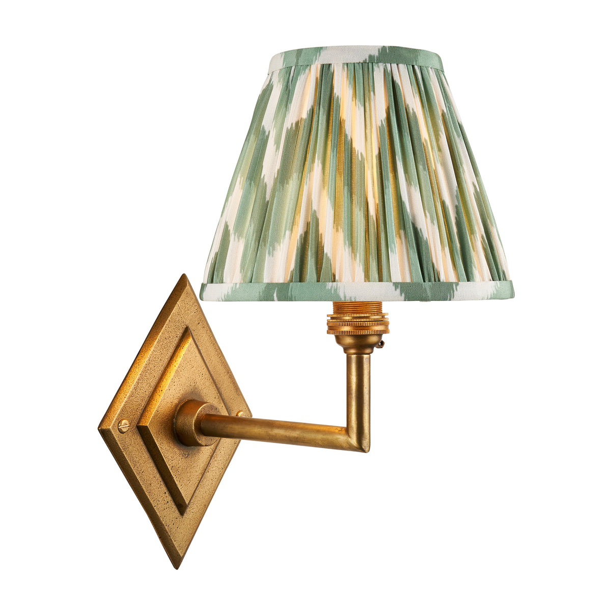 Diamond Angle Wall Light in Brass with Cotswold Green 16cm Zigzag Shade