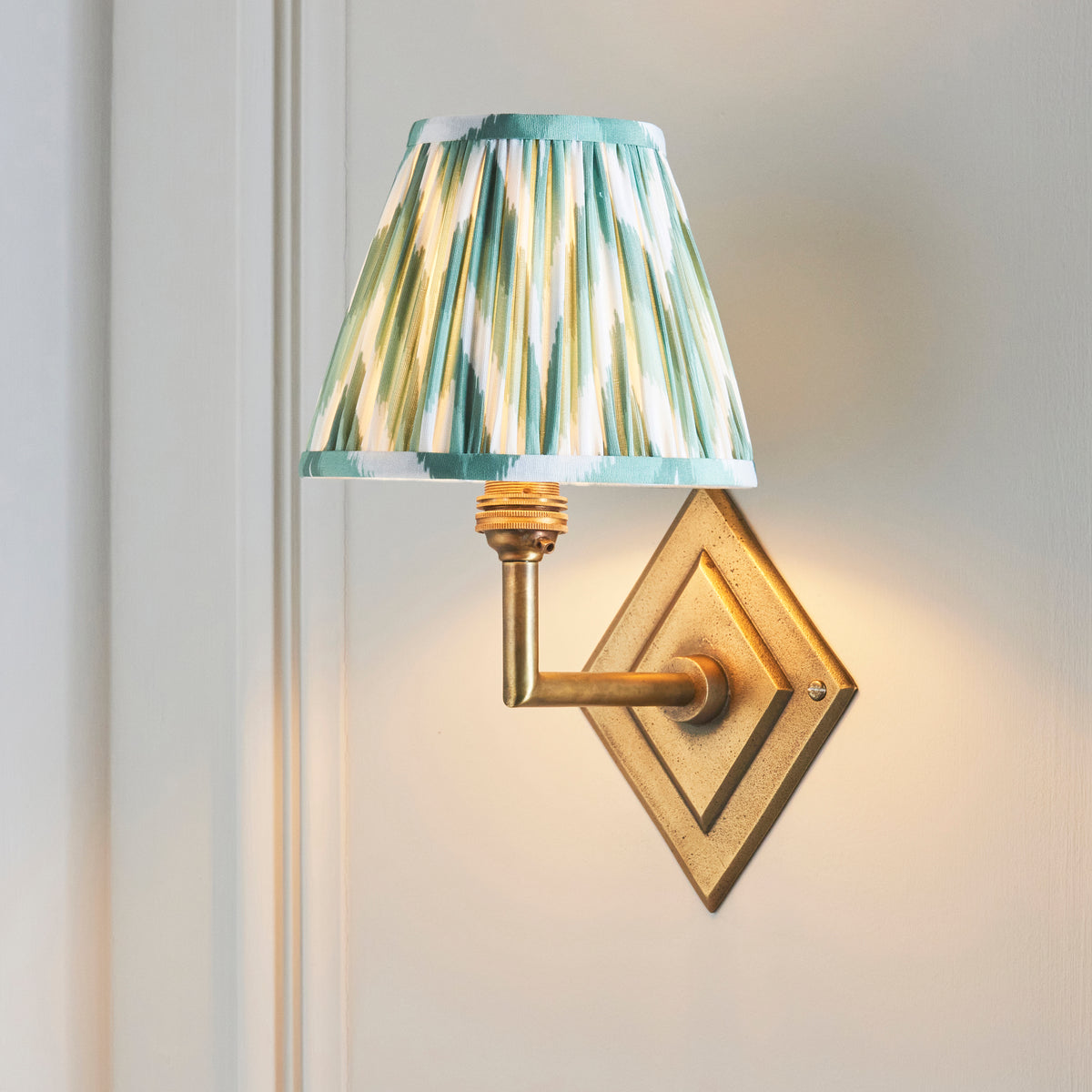 Diamond Angle Wall Light in Brass with Cotswold Green 16cm Zigzag Shade