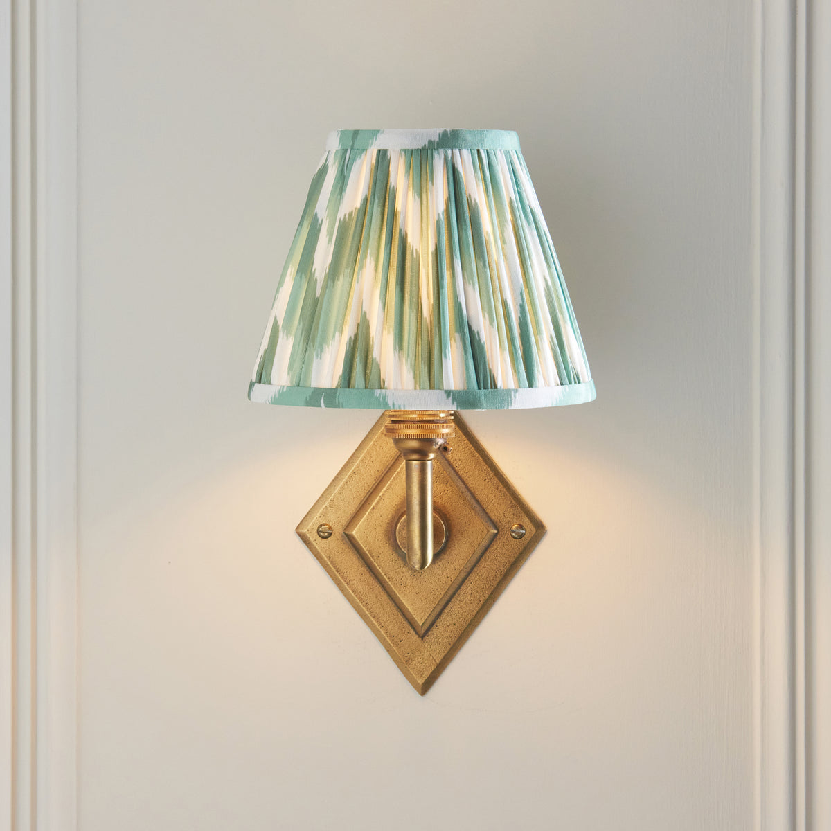 Diamond Angle Wall Light in Brass with Cotswold Green 16cm Zigzag Shade