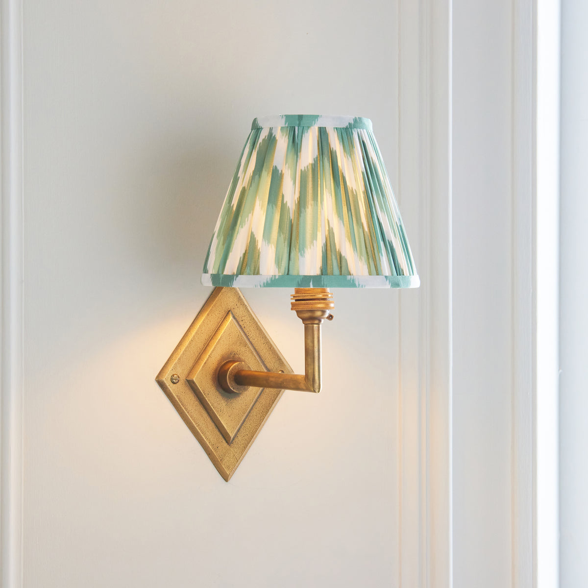 Diamond Angle Wall Light in Brass with Cotswold Green 16cm Zigzag Shade