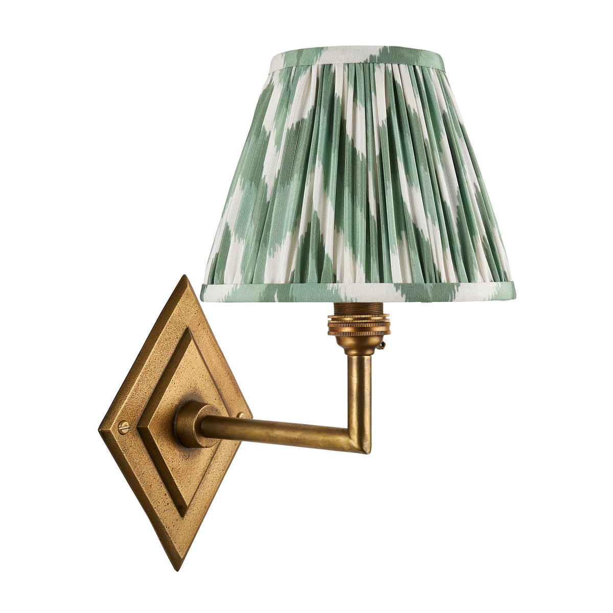 Diamond Angle Wall Light in Brass with Cotswold Green 16cm Zigzag Shade