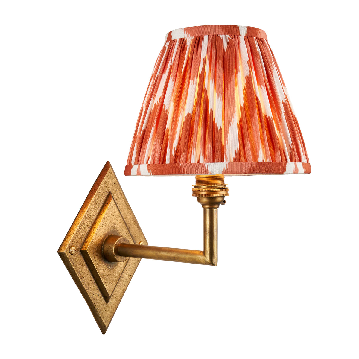 Diamond Angle Wall Light in Brass with Apricot Orange 16cm Zigzag Shade