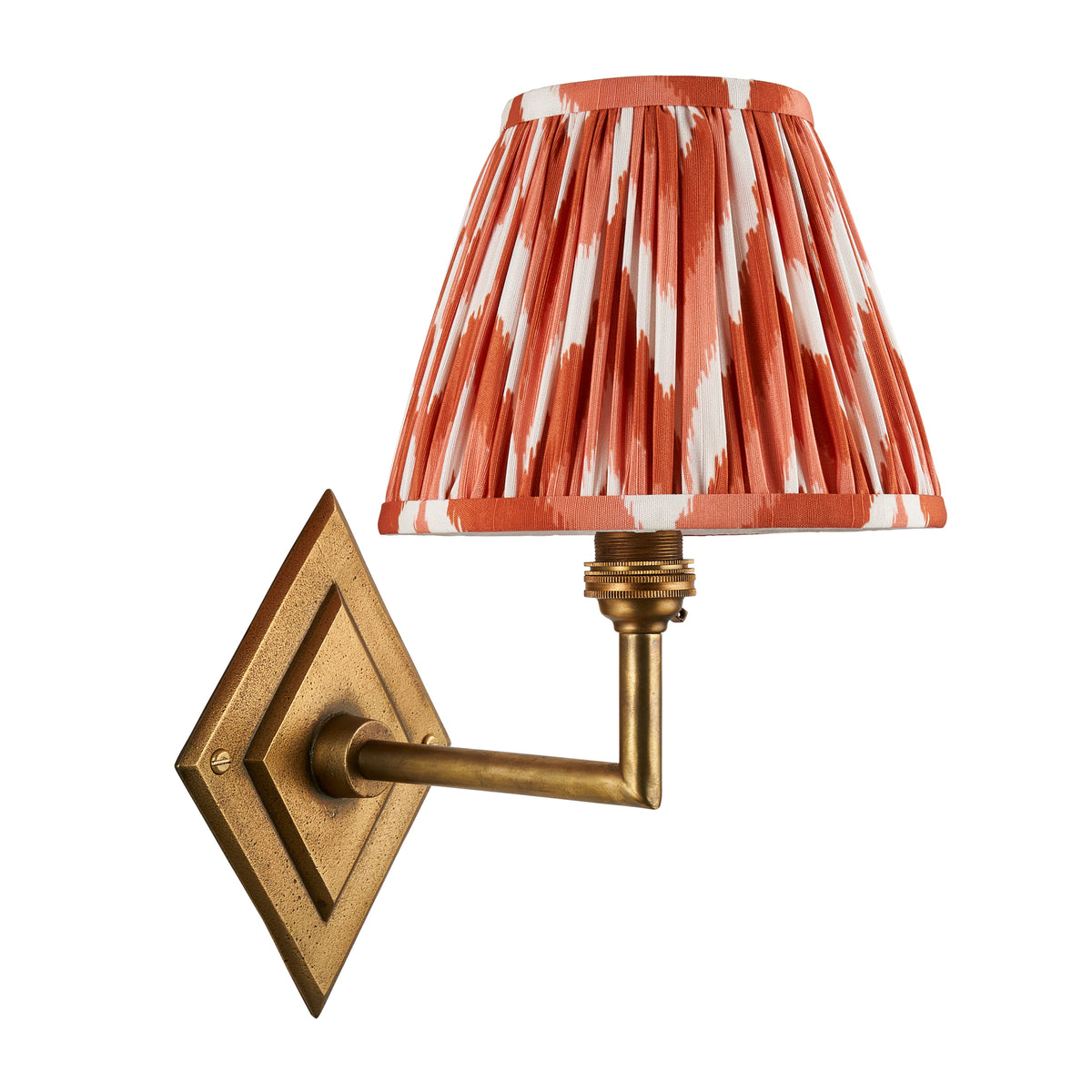 Diamond Angle Wall Light in Brass with Apricot Orange 16cm Zigzag Shade