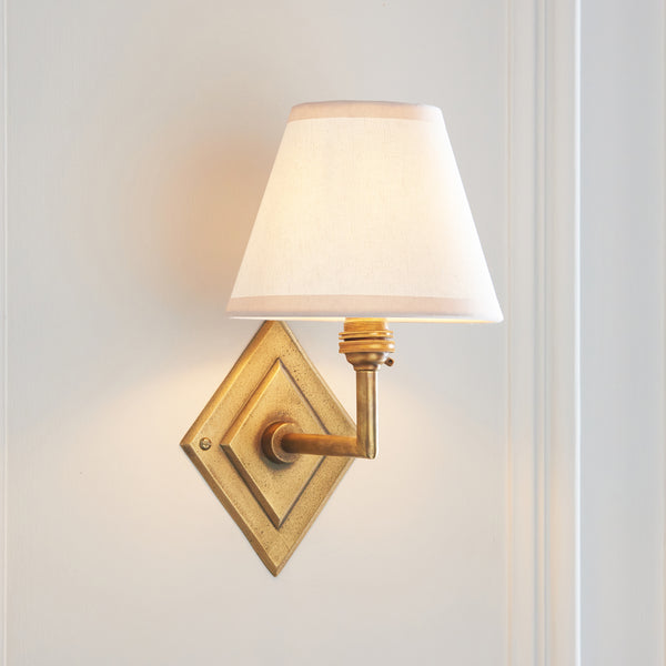 Diamond Angle Wall Light in Brass with Vintage White 16cm Ivy Shade