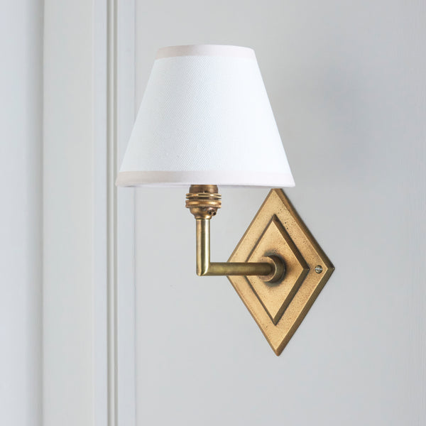 Diamond Angle Wall Light in Brass with Vintage White 16cm Ivy Shade