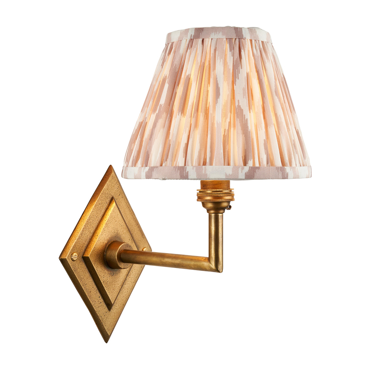 Diamond Angle Wall Light in Brass with Neutral 16cm Ikat Shade
