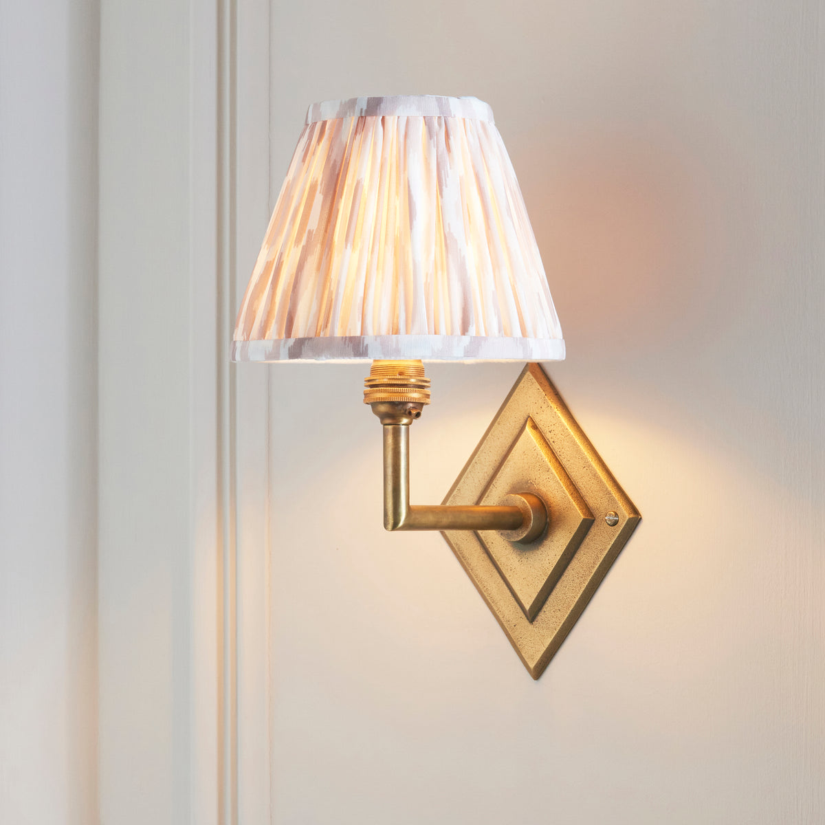 Diamond Angle Wall Light in Brass with Neutral 16cm Ikat Shade
