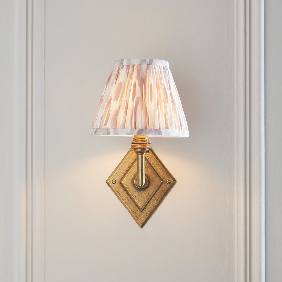 Diamond Angle Wall Light in Brass with Neutral 16cm Ikat Shade