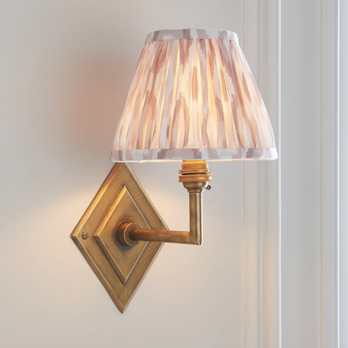 Diamond Angle Wall Light in Brass with Neutral 16cm Ikat Shade