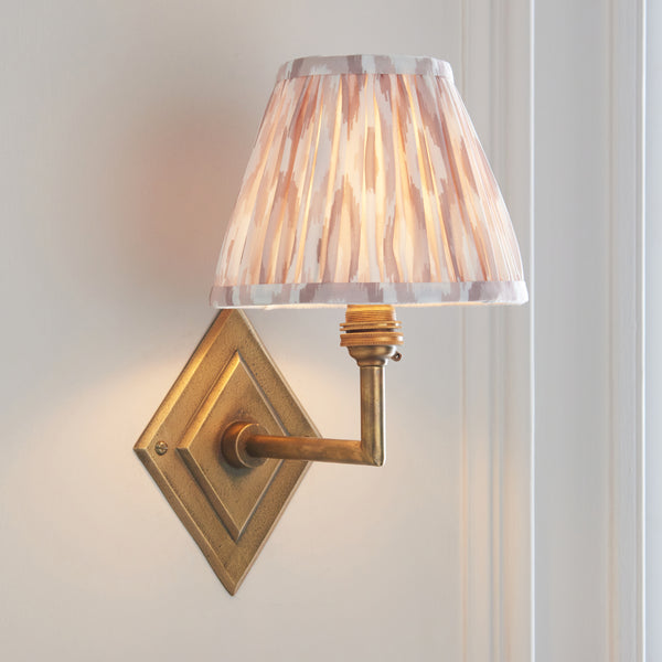 Diamond Angle Wall Light in Brass with Neutral 16cm Ikat Shade