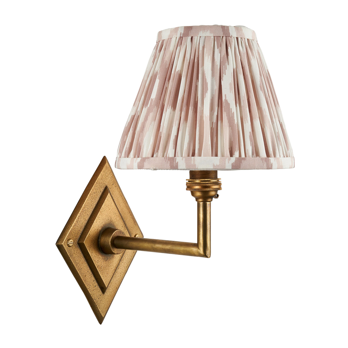 Diamond Angle Wall Light in Brass with Neutral 16cm Ikat Shade