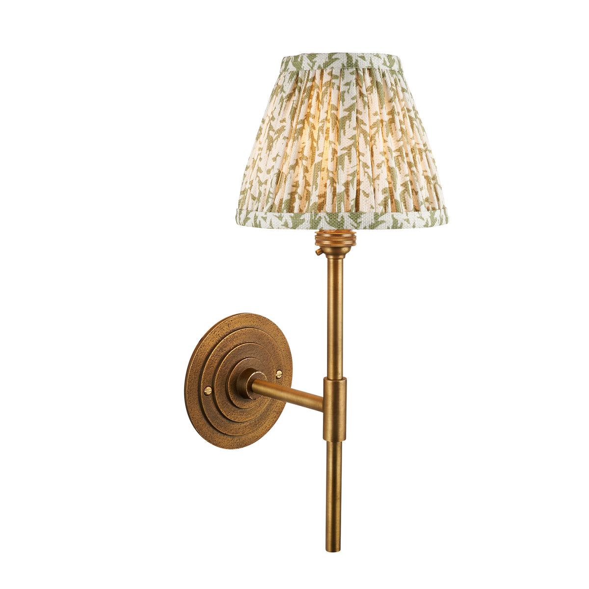 Halo Tall Wall Light in Brass with Herb Garden Green 16cm Leaf Shade