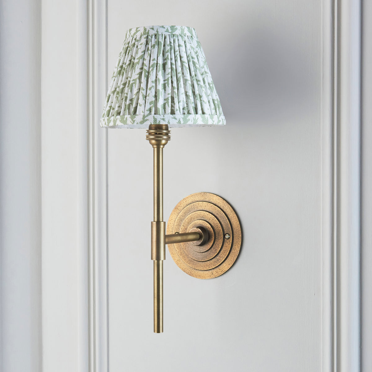 Halo Tall Wall Light in Brass with Herb Garden Green 16cm Leaf Shade