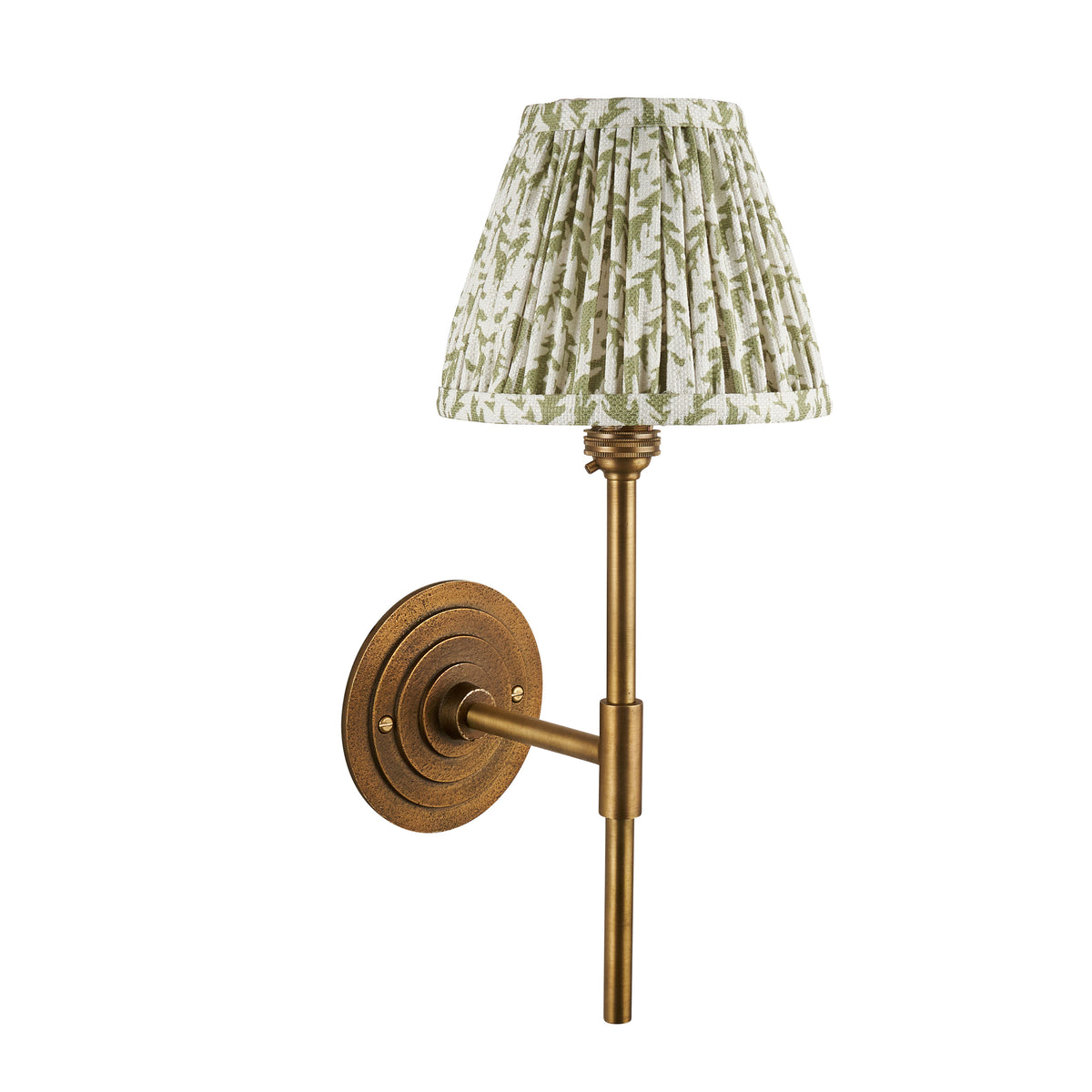 Halo Tall Wall Light in Brass with Herb Garden Green 16cm Leaf Shade