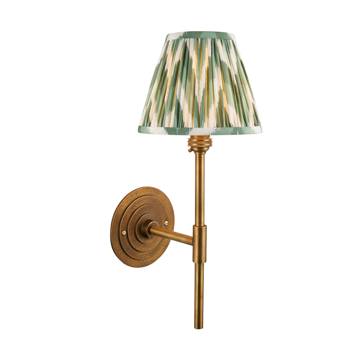 Halo Tall Wall Light in Brass with Cotswold Green 16cm Zigzag Shade