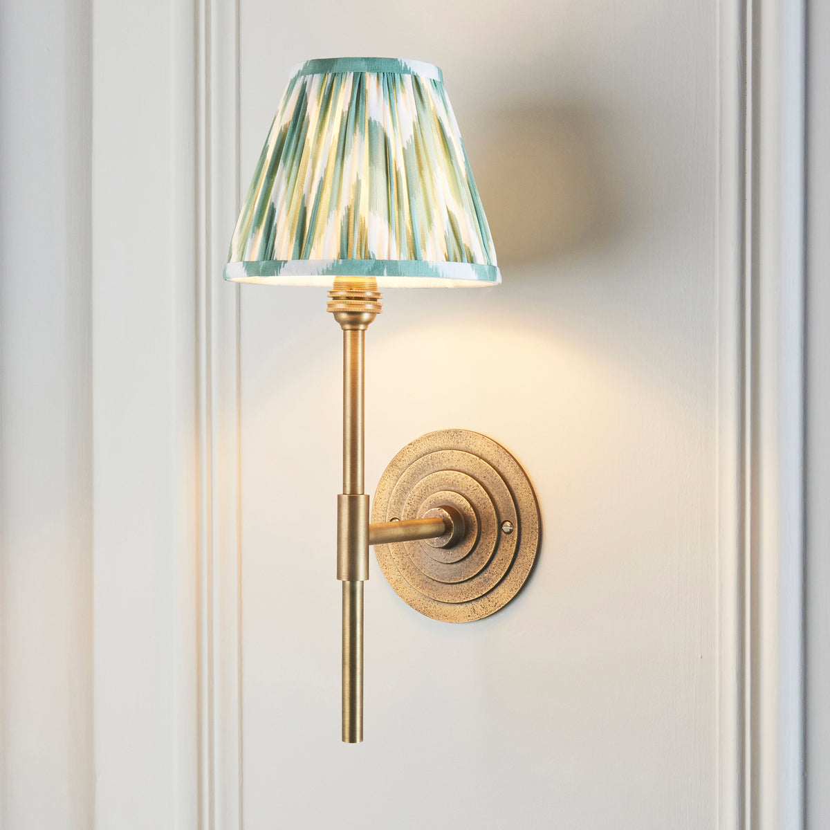 Halo Tall Wall Light in Brass with Cotswold Green 16cm Zigzag Shade