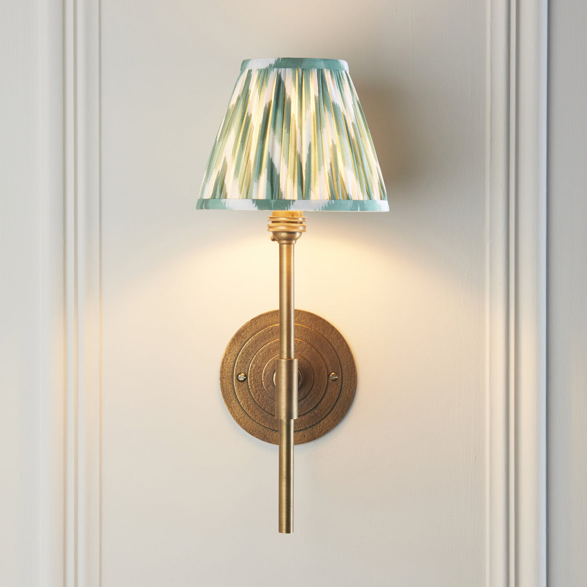 Halo Tall Wall Light in Brass with Cotswold Green 16cm Zigzag Shade