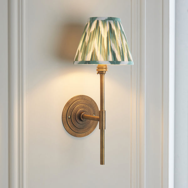 Halo Tall Wall Light in Brass with Cotswold Green 16cm Zigzag Shade