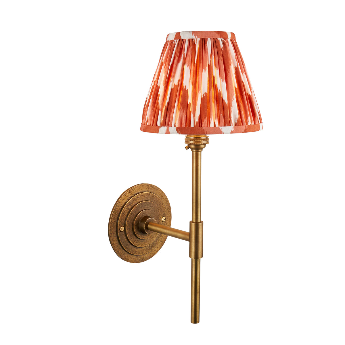 Halo Tall Wall Light in Brass with Apricot Orange 16cm Zigzag Shade