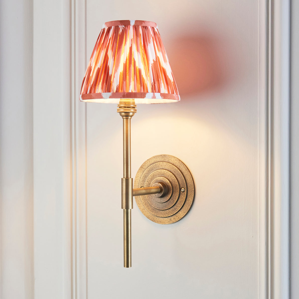 Halo Tall Wall Light in Brass with Apricot Orange 16cm Zigzag Shade