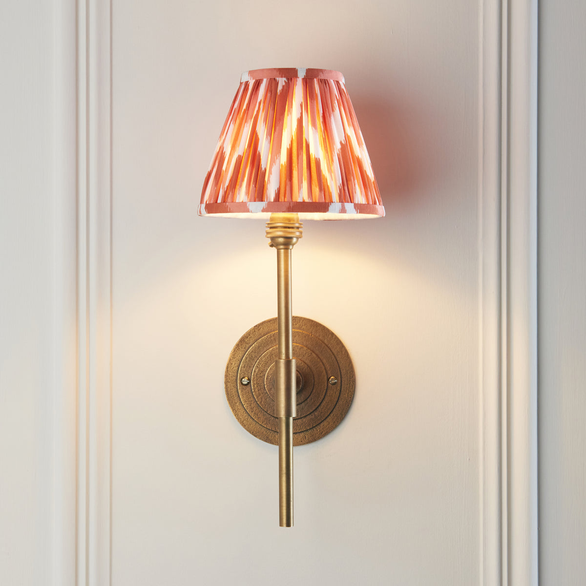 Halo Tall Wall Light in Brass with Apricot Orange 16cm Zigzag Shade
