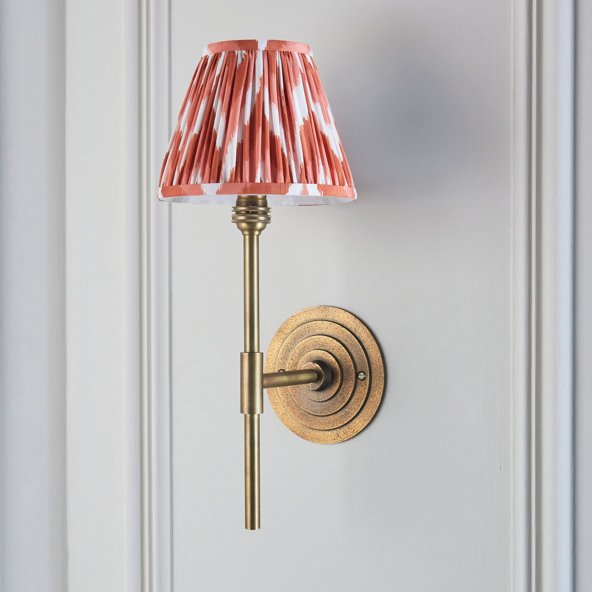 Halo Tall Wall Light in Brass with Apricot Orange 16cm Zigzag Shade