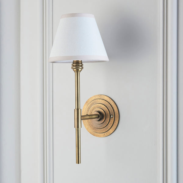 Halo Tall Wall Light in Brass with Vintage White 16cm Ivy Shade