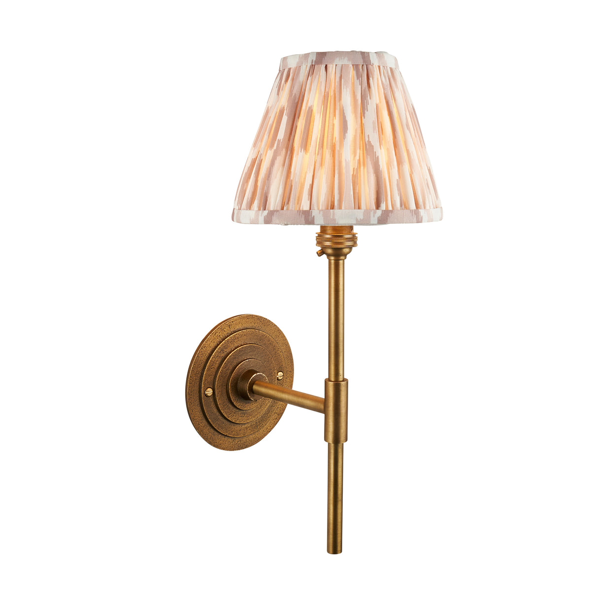 Halo Tall Wall Light in Brass with Neutral 16cm Ikat Shade
