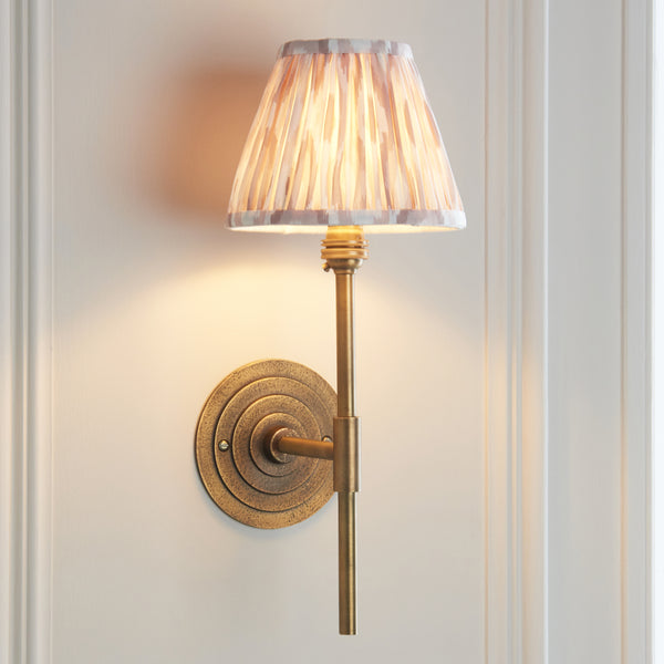 Halo Tall Wall Light in Brass with Neutral 16cm Ikat Shade