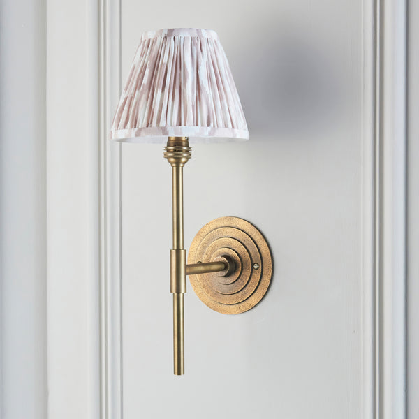 Halo Tall Wall Light in Brass with Neutral 16cm Ikat Shade