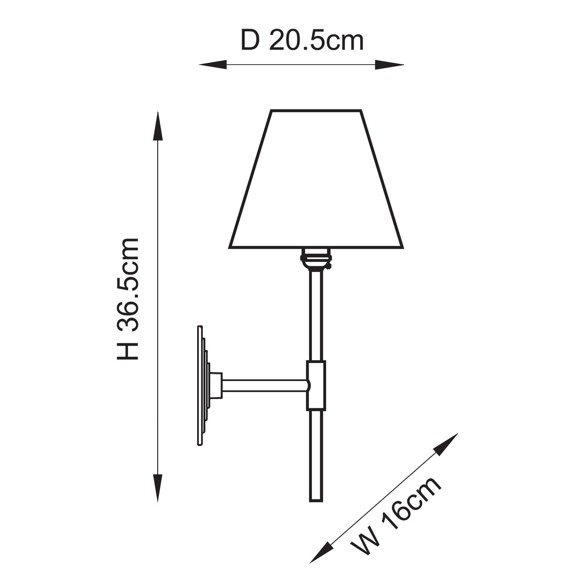 Halo Tall Wall Light in Brass with Neutral 16cm Ikat Shade