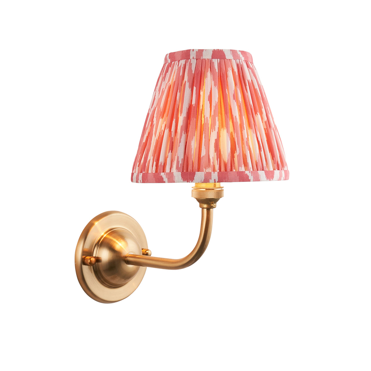 Dome Arc Wall Light in Brass with Coral Pink 16cm Ikat Shade