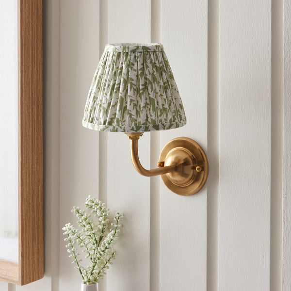 Dome Arc Wall Light in Brass with Herb Green 16cm Leaf Shade