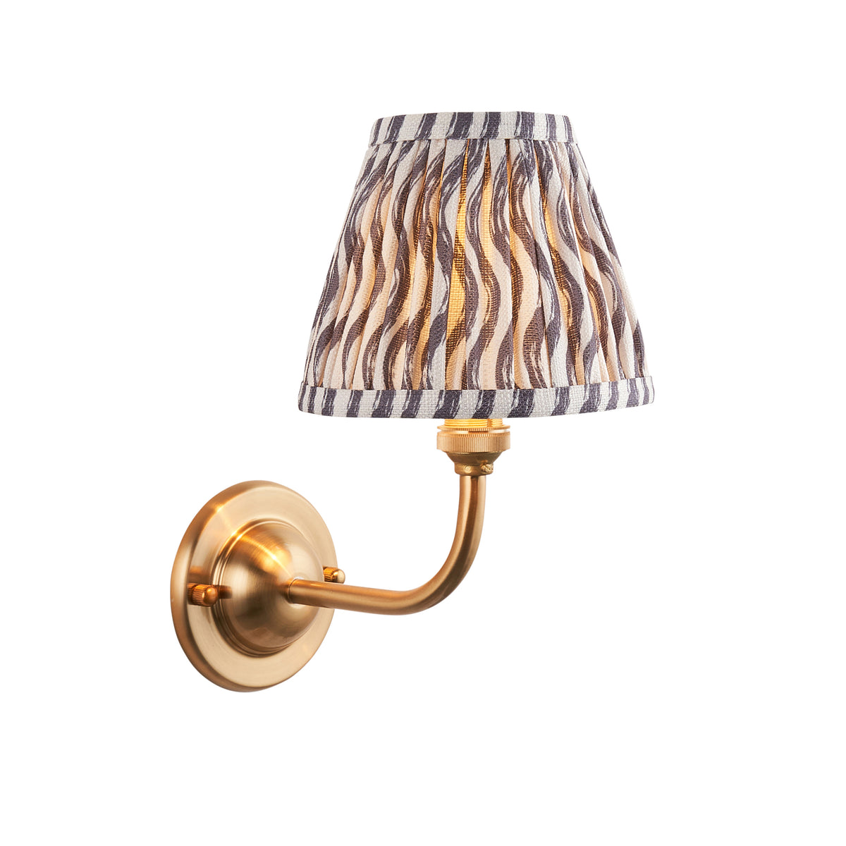 Dome Arc Wall Light in Brass with Pearl Grey 16cm Ripple Shade