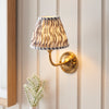Dome Arc Wall Light in Brass with Pearl Grey 16cm Ripple Shade