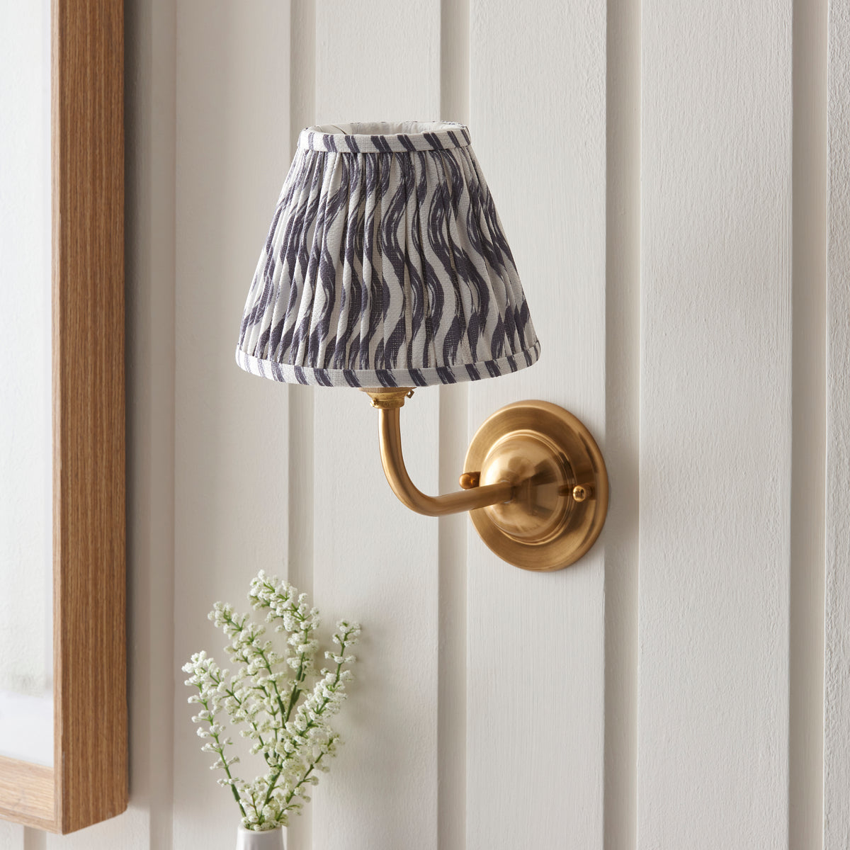 Dome Arc Wall Light in Brass with Pearl Grey 16cm Ripple Shade